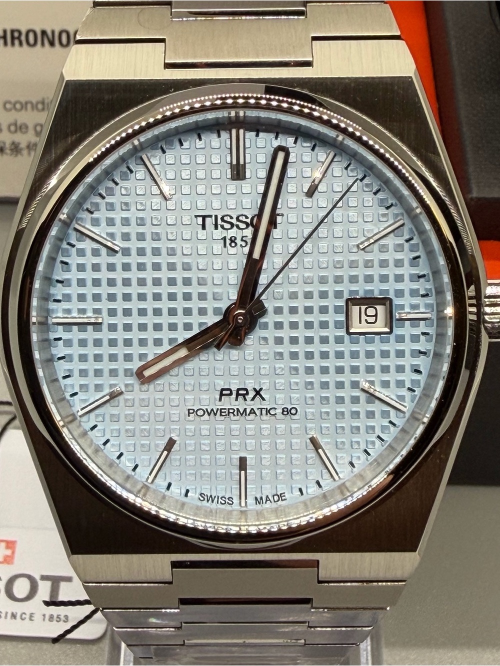 Tissot PRX Powermatic 80 Stainless Steel Watch with Light Blue Dial